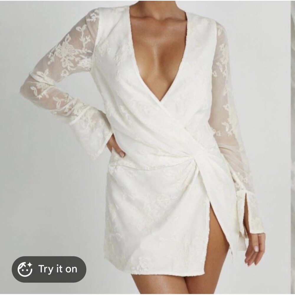 Meshki Faux Wrap Cream Dress-bridal-NWT-Small-Velvet Burnout